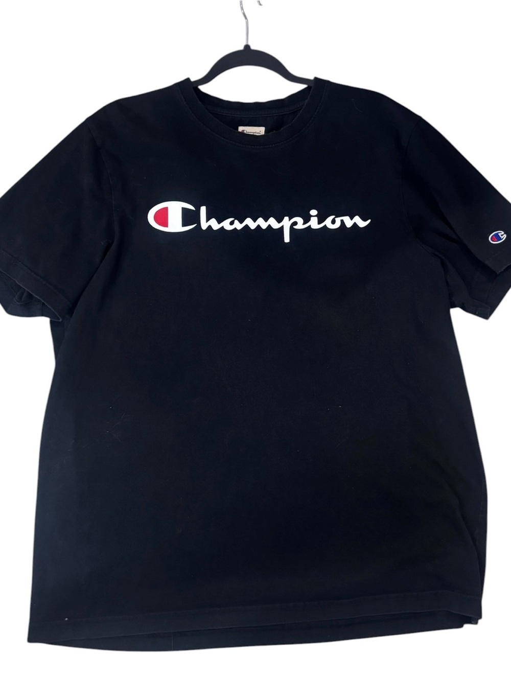 Vintage Champion Black Script Logo T-Shirt Made in Canada XL